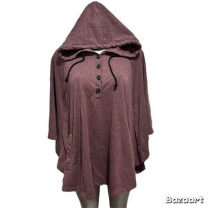 Simply Noelle Hooded Lagenlook Poncho Cape Mantle Plus Sz XXL Henley Buttons